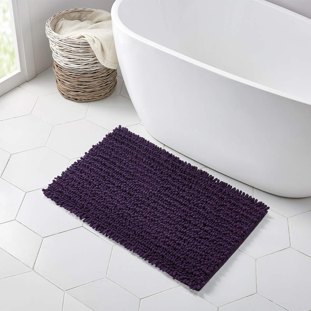 Walensee Bathroom Rug Non Slip Bath Mat (32X20 Inch Dark Purple) Water Absorbent Super Soft Shaggy Chenille Machine Washable Dry